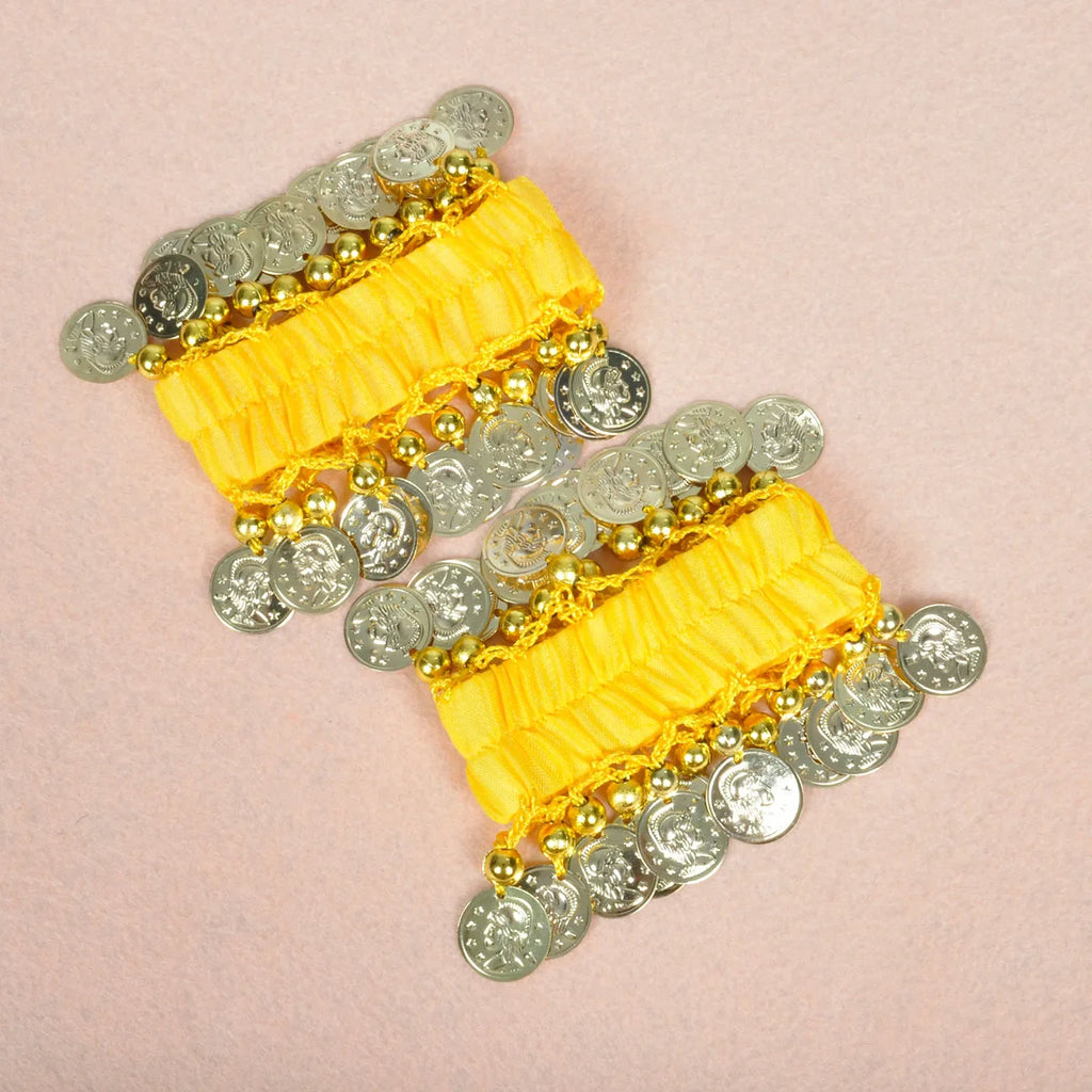 1 Pair Belly Dance Wrist Ankle Cuffs Bracelets Chiffon Gold Coin Belly Dance Costume Accessory Valentine's Day Gift Jewelry