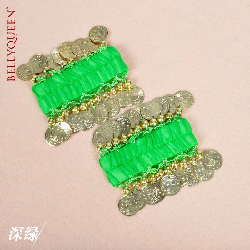 1 Pair Belly Dance Wrist Ankle Cuffs Bracelets Chiffon Gold Coin Belly Dance Costume Accessory Valentine's Day Gift Jewelry