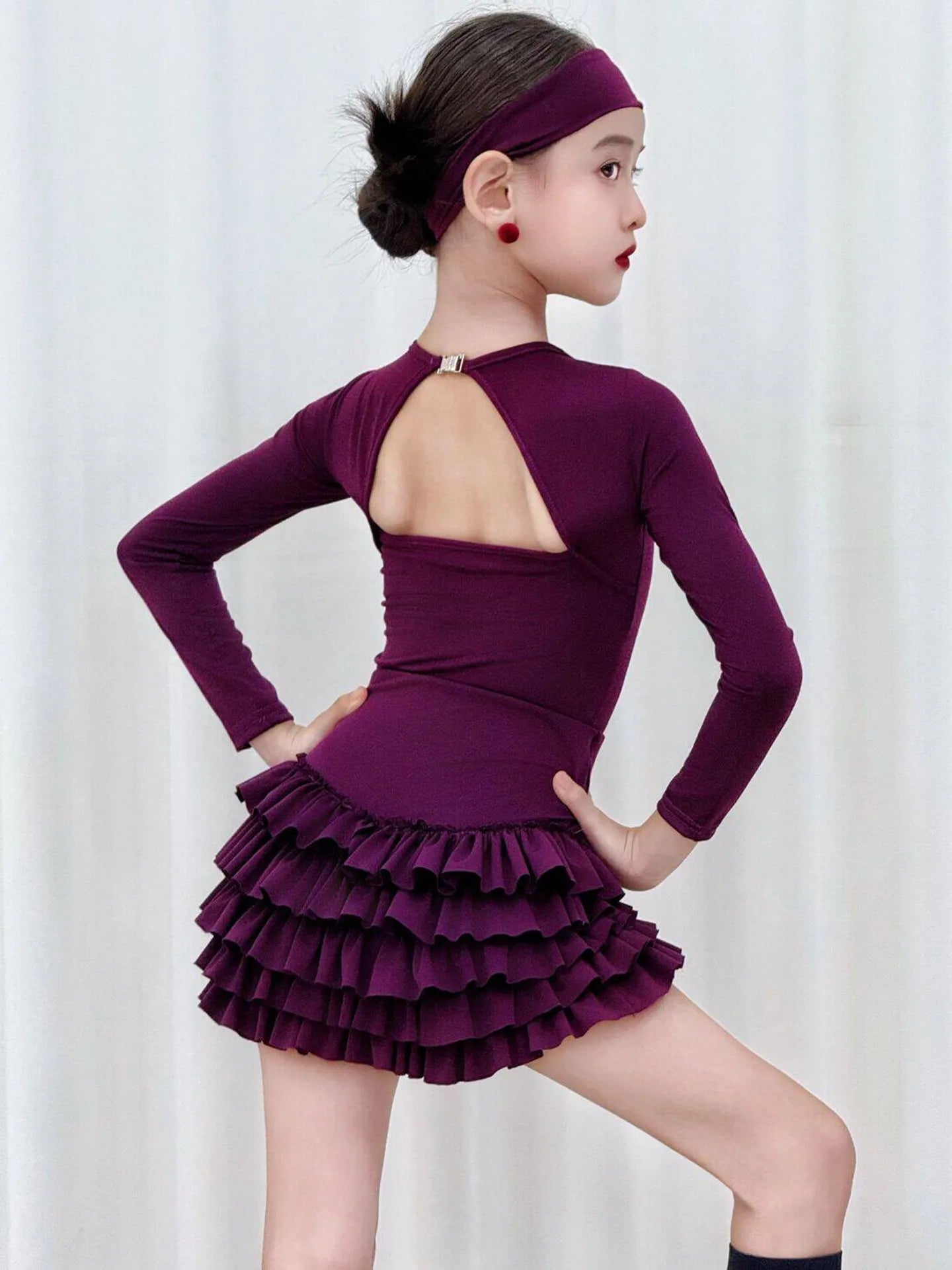 2025 Autumn Winter Latin Dance Dress Clothes Purple Long-sleeved for Girls Practice Clothes Cha-cha Samba Skirt Training Costume