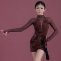 2025 New Girls Latin Dance Dress Practice Clothing Long Sleeves Skirt Kids Rumba Cha Cha Tango Dance Clothes Competition Dress