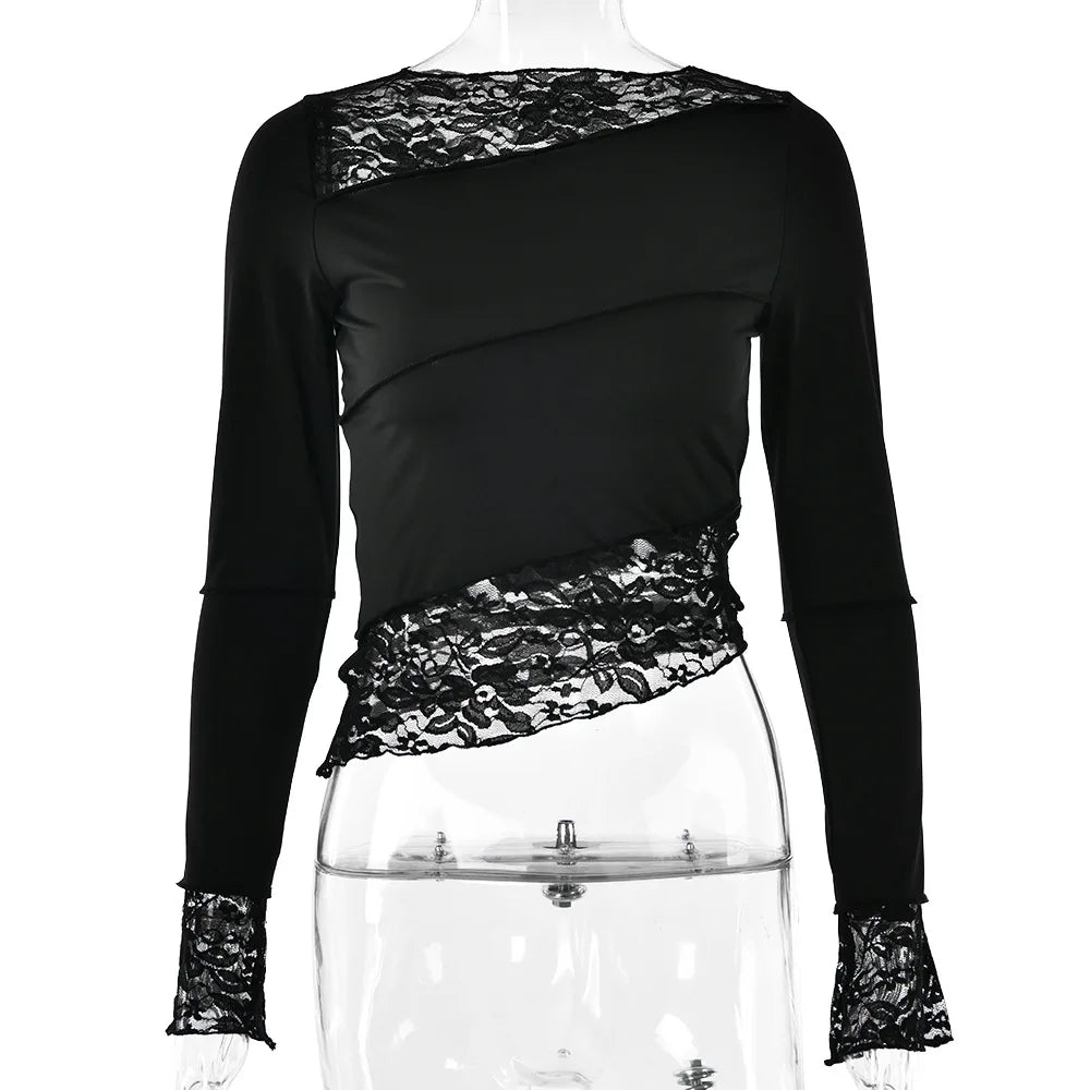 2025 New Latin Dance Top for Women Black Long Sleeve Lace Tight T-shirt Chacha Samba Modern Dance Training Performance Clothing