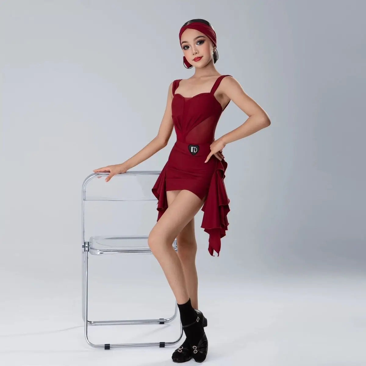 2025 Summer Latin Dance Set Professional Dress for Girls Red Latin Dance Clothing Kids Samba Chacha Salsa Latin Dance Costumes
