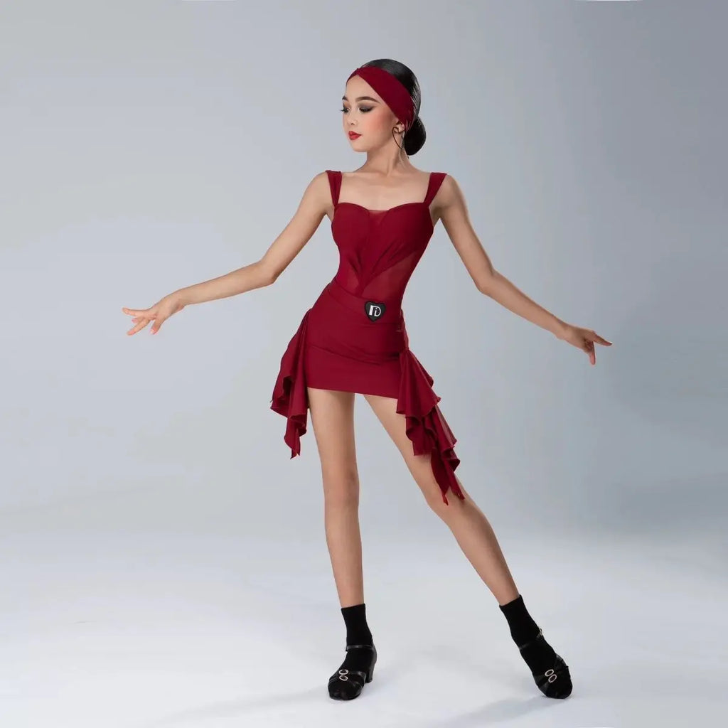 2025 Summer Latin Dance Set Professional Dress for Girls Red Latin Dance Clothing Kids Samba Chacha Salsa Latin Dance Costumes