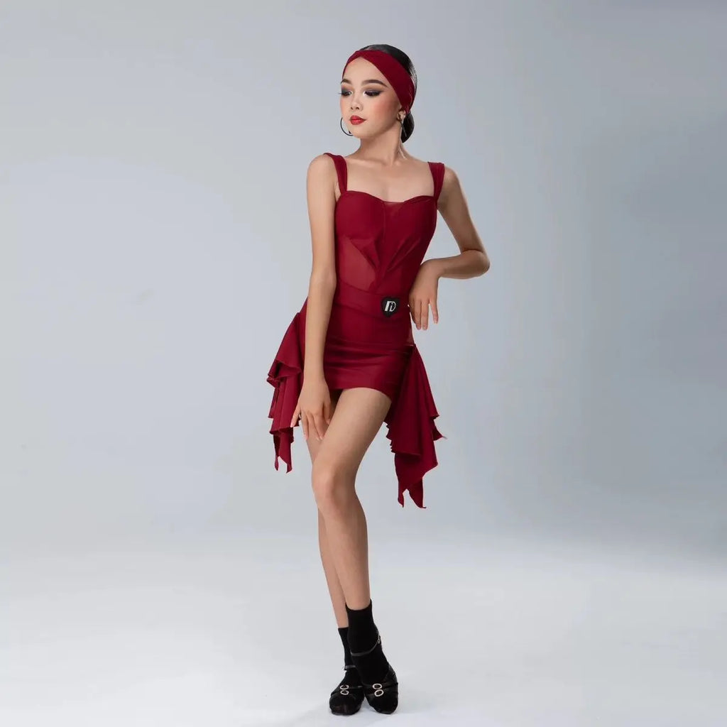 2025 Summer Latin Dance Set Professional Dress for Girls Red Latin Dance Clothing Kids Samba Chacha Salsa Latin Dance Costumes