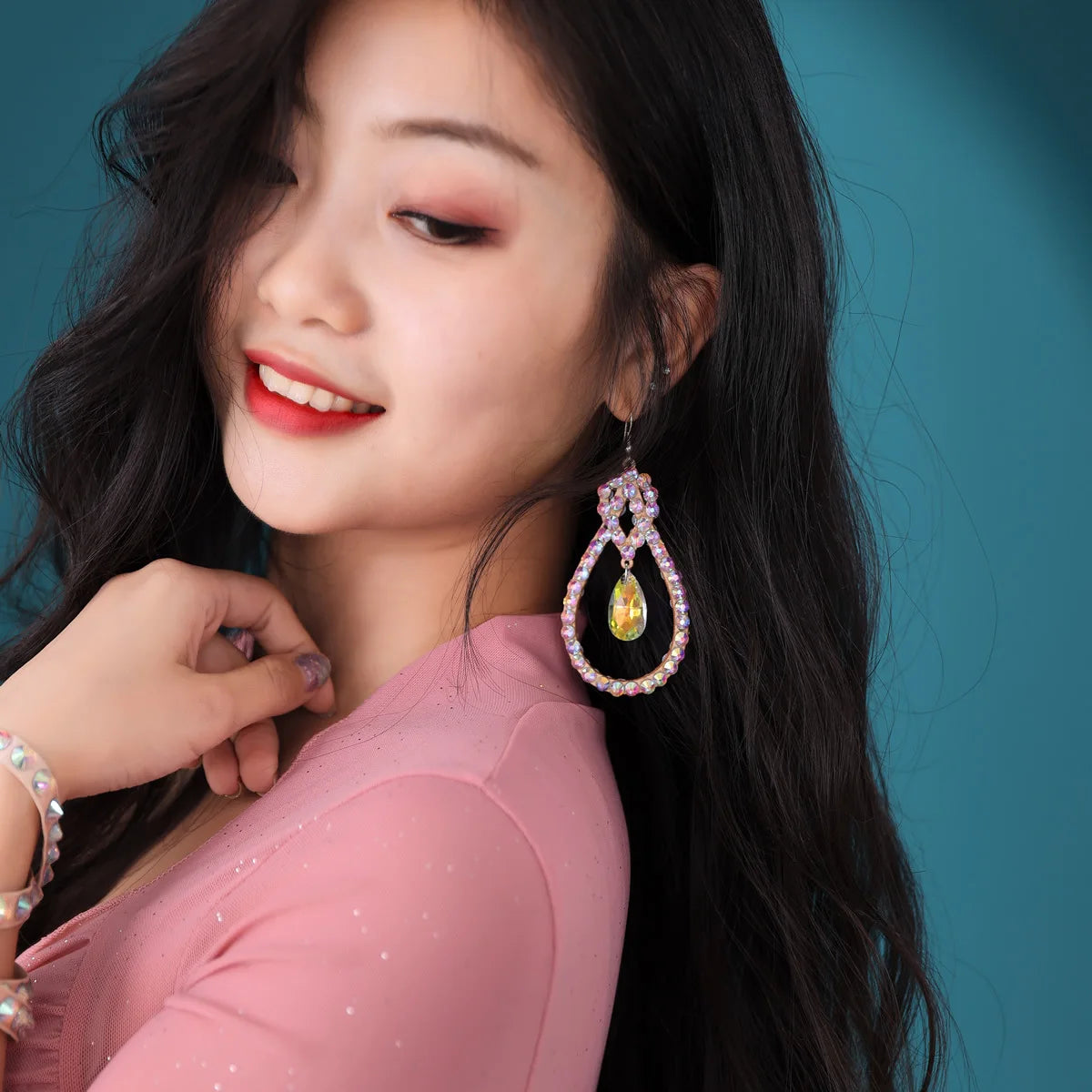 Adult  Belly Dance Earring Manual Diamond-Studded Eardrop Female Rhinestone Matching Exquisite Performance Accessories