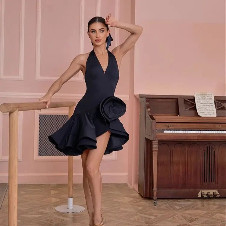 Adult Latin Dance Dress Costume for Women Black Backless Sleeveless Female Samba Cha-cha Training Competition Clothing 2025 New