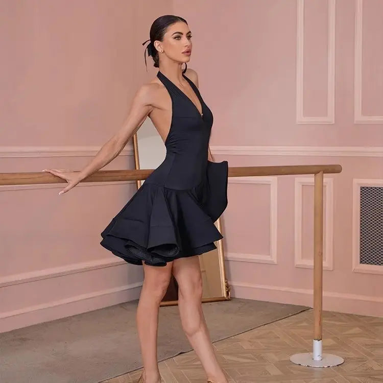 Adult Latin Dance Dress Costume for Women Black Backless Sleeveless Female Samba Cha-cha Training Competition Clothing 2025 New