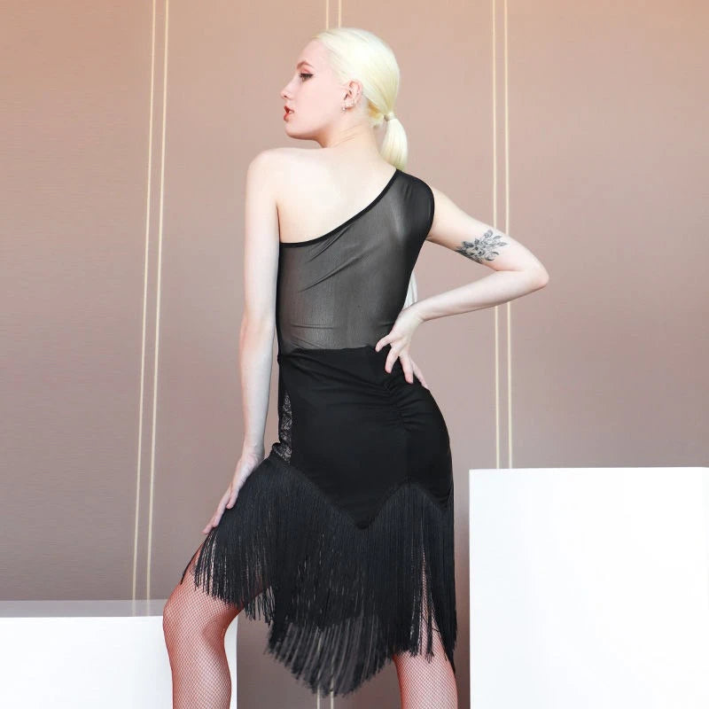 Adult Latin Dance Dress for Women Fringed Skirt Off-the-shoulder Sleeveless Cha Cha Ballroom Dance Training Costume 2025 Summer