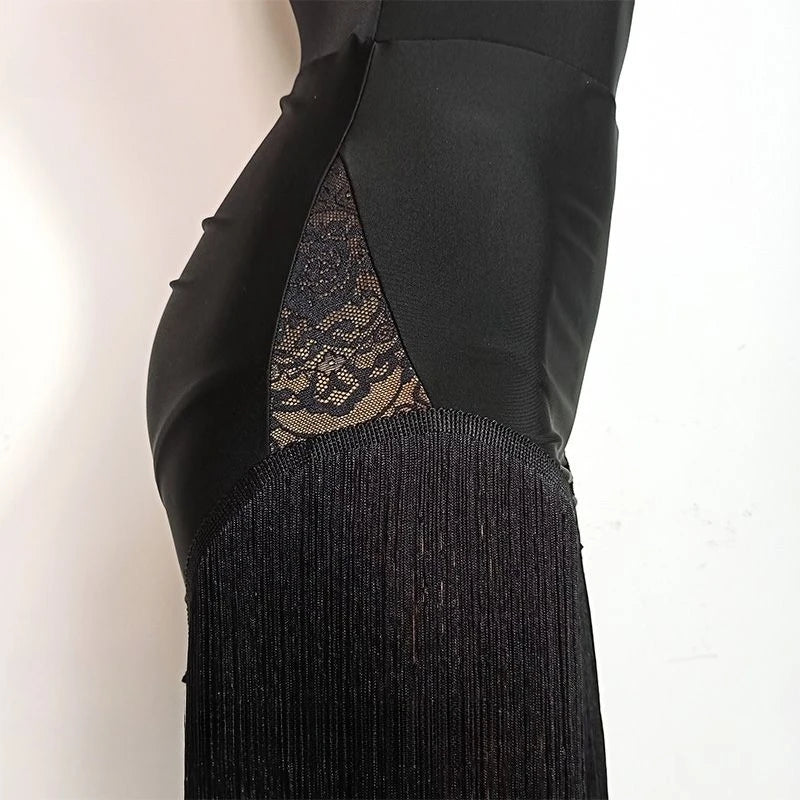 Adult Latin Dance Dress for Women Fringed Skirt Off-the-shoulder Sleeveless Cha Cha Ballroom Dance Training Costume 2025 Summer