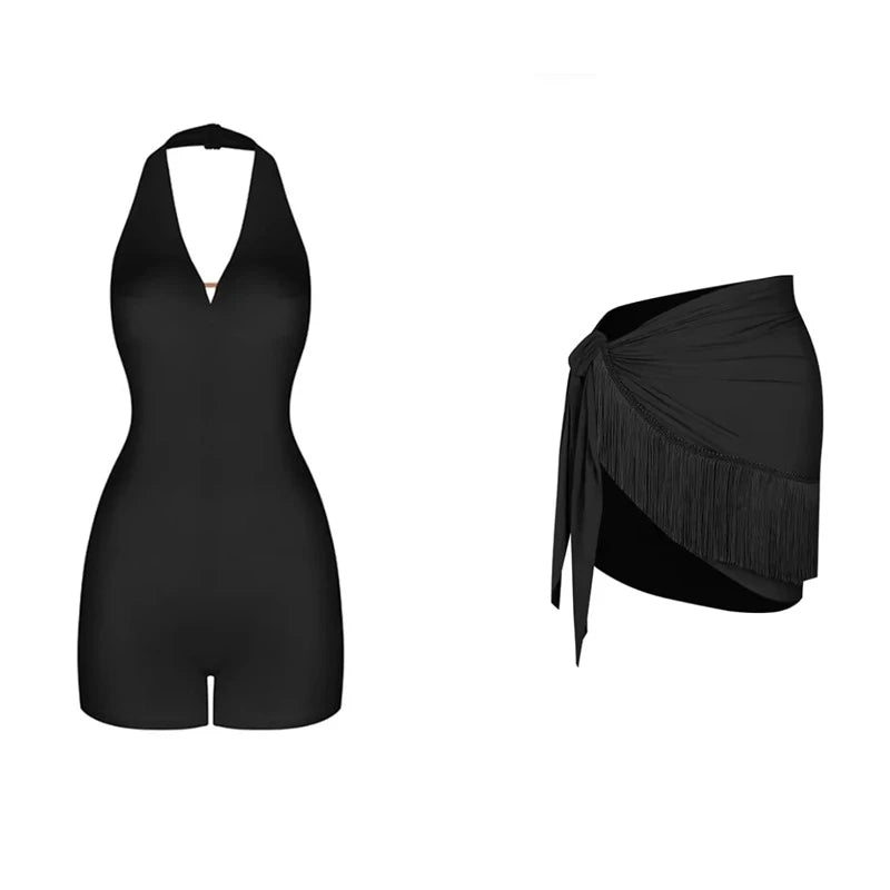 Black V Neck Bare Back Latin Dance Bodysuit for Women Latin Dance Suit Line Dance Clothing Dancewear Top Female Skirt Suit Waltz