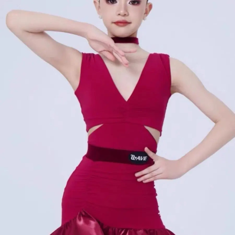 Child Latin Dance Dress for Girls Black Sleeveless Skirt Profession Cha-cha Samba Rumba Training 2025 Summer Performance Dress