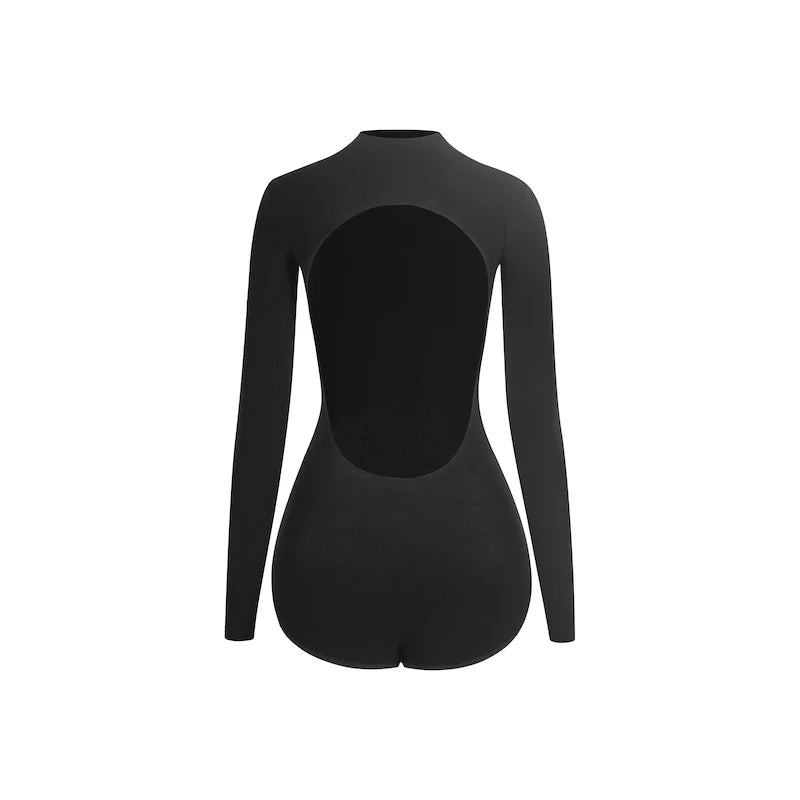 Child Latin Dance Leotard for Grils Black Long-sleeved High-neck Backless Top Cha-cha Samba Dance Training Performance Costume