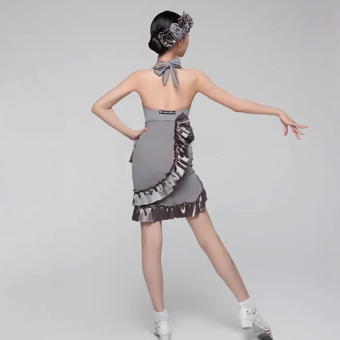 Children Latin Dance Dress Set for Grils Sleeveless Lace Skirt Cha-cha Samba Ballroom Dance Training Performance Suit Clothing