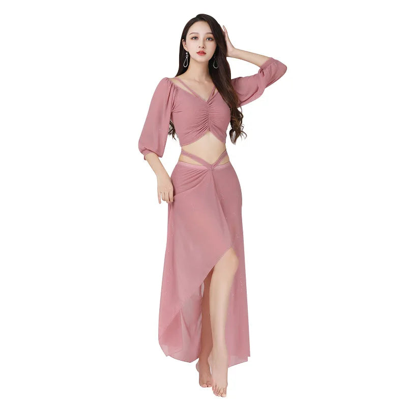Dance Dress Practice Suit Belly Dance Practice Suit Large Mesh Sexy Performance Suit 2025 New Spring/summer Line Dance Costume