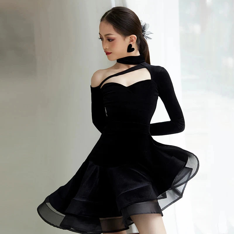 Fashion Black Latin Dance Dress for Grils Professional Costume Samba Cha-cha Child Ballroom Dance Competition Clothing 2025 New