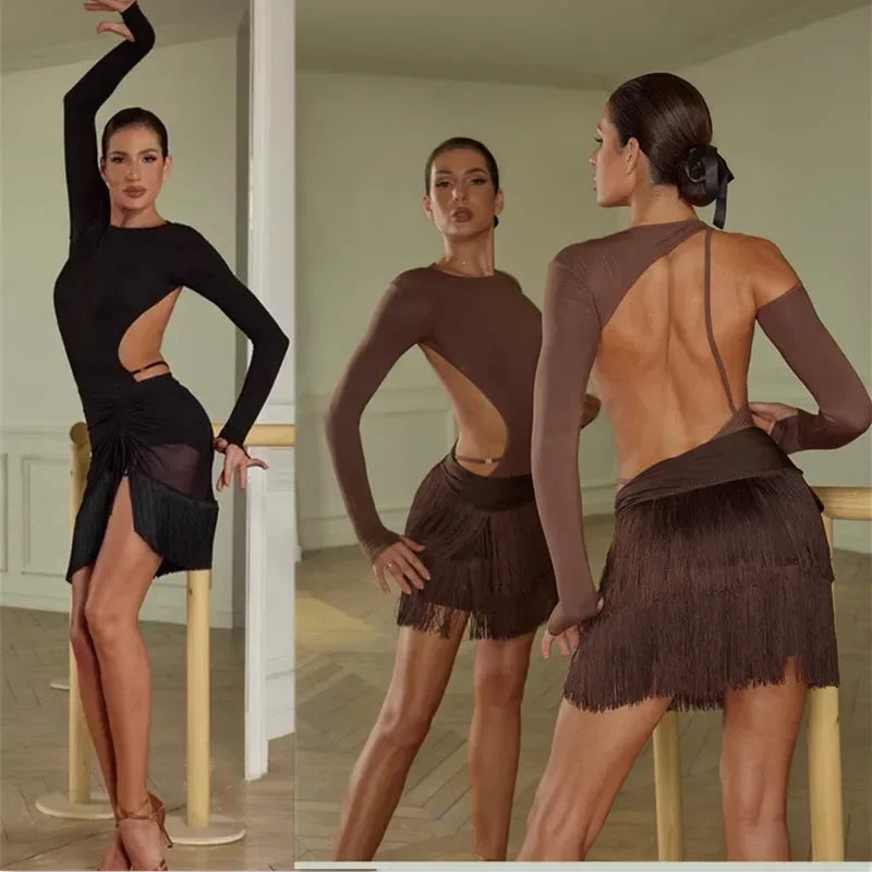 Latin Dance Black Backless Top Jumpsuit Bodysuit Ballroom Dancing Leotard Latin Training Practice Wear Samba Rumba Chacha Women