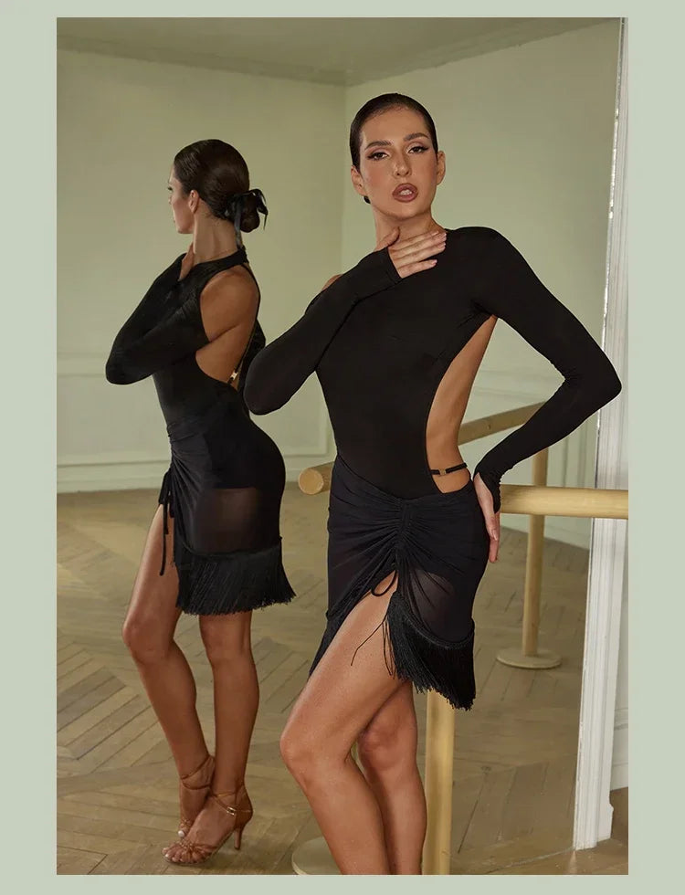 Latin Dance Black Backless Top Jumpsuit Bodysuit Ballroom Dancing Leotard Latin Training Practice Wear Samba Rumba Chacha Women