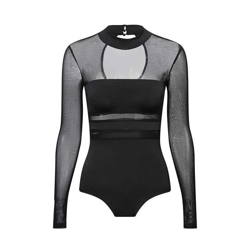 Latin Dance Bodysuit Long Sleeve Mesh Yoga Top Jumpsuits National Standard Dance Cha-cha Practice Inner Cloth Costume Dancewear
