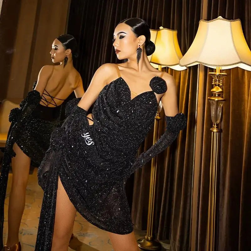 Latin Dance Dress for Women High End  Flower Sling Camisole Dress Chacha Tango Female Adult Stage Performance Professional Skirt