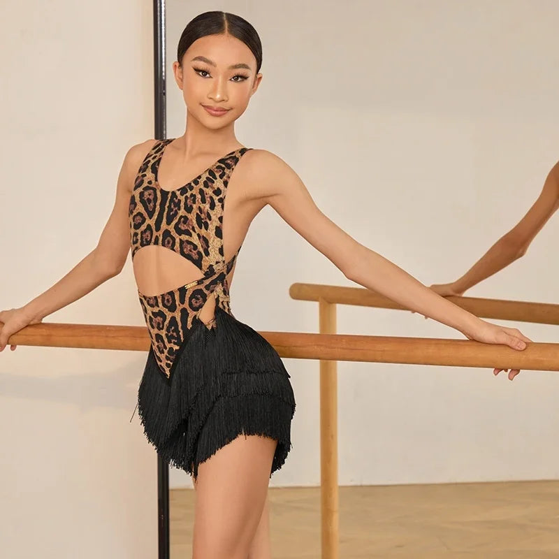 Latin Dance Performance Dress for Girls Sexy Fringed Skirt Tassel Dress with Bottom Pants Child Chacha Rumba Tango Latin Dress