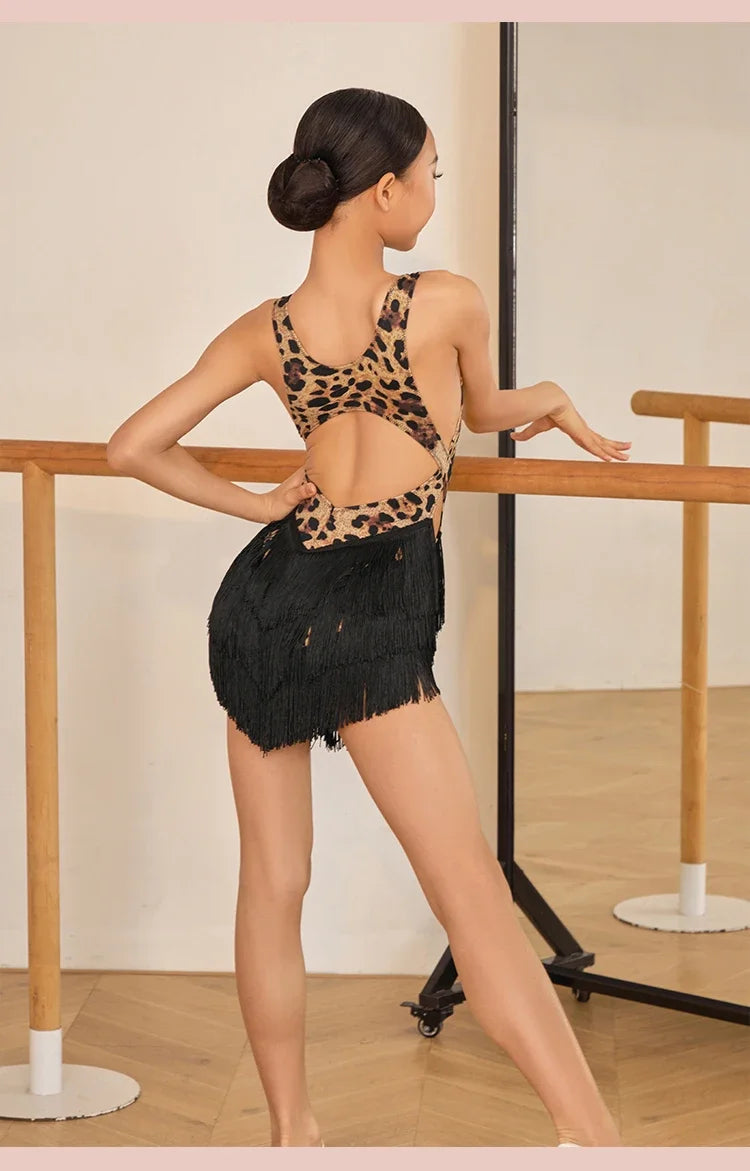 Latin Dance Performance Dress for Girls Sexy Fringed Skirt Tassel Dress with Bottom Pants Child Chacha Rumba Tango Latin Dress