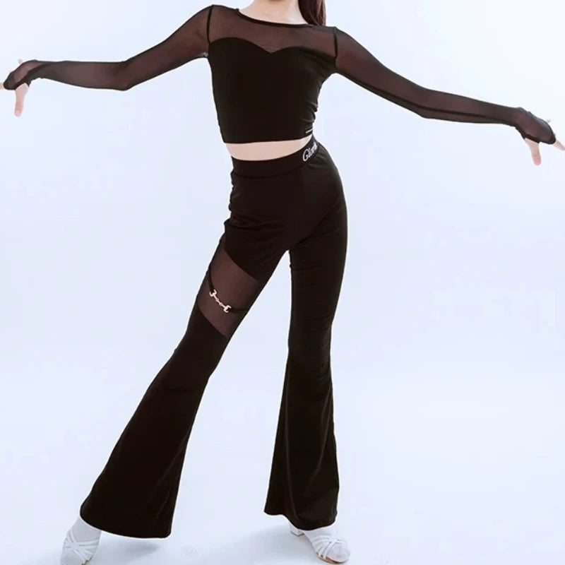 Latin Dance Set Costume Girls Long Sleeve Tops Pants Tassel Skirt Practice Outfit Kids Rumba Samba Dancing Performance Wear Suit