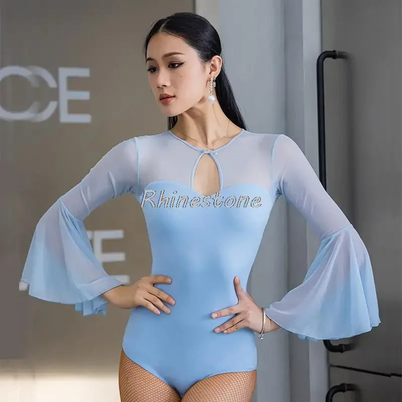 New National Standard Latin Jumpsuit Clothes Women's Dance Top  Autumn Round Neck Training Modern Dance Jazz Bodysuit for Women