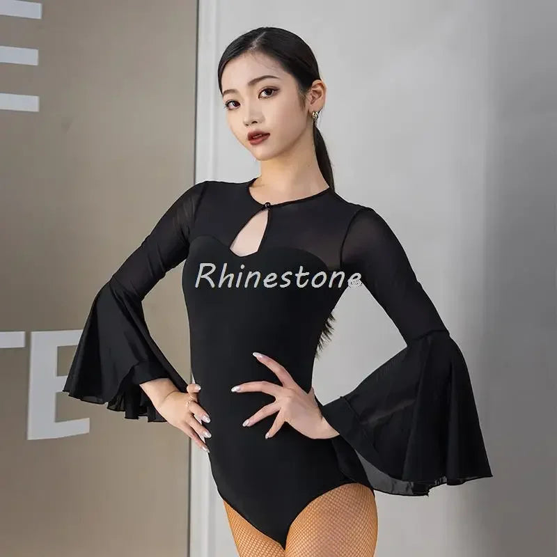 New National Standard Latin Jumpsuit Clothes Women's Dance Top  Autumn Round Neck Training Modern Dance Jazz Bodysuit for Women
