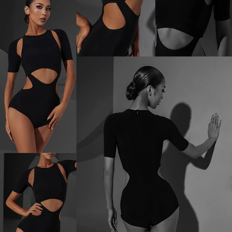 New Women Latin Dance Leotard Black Hollow Out Top Tassel Skirt Suit National Standard Dance Cha-cha Samba Training Set Costume