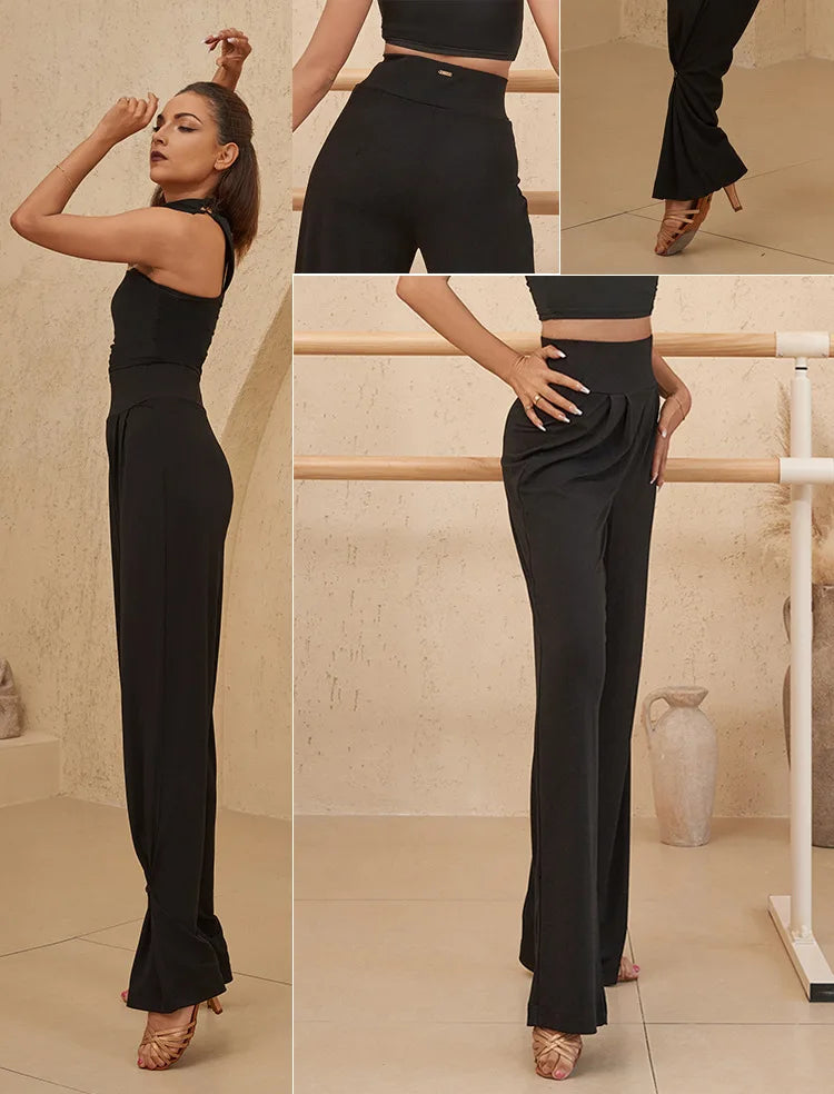 Professional Latin Dance Pants for Women Black Adult High Waist Girdle Feet Modern National Standard Dance Training Pants 2025