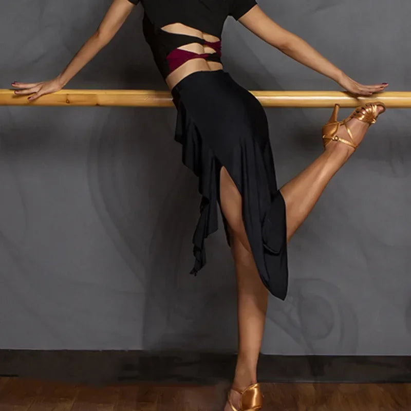 Black Latin Dance Tops Female Sexy Women Dance Costumes Standard Dance Dress Practice Clothes Jazz Competition Dresses Skirt Set