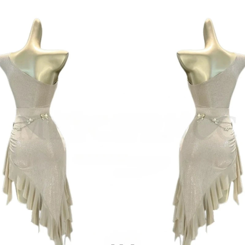 Sexy Latin Dance Dress Suit Women Off-the-shoulder Waist Chain Skirt Samban Rumba Salsa Dance Training Performance Sey Costume