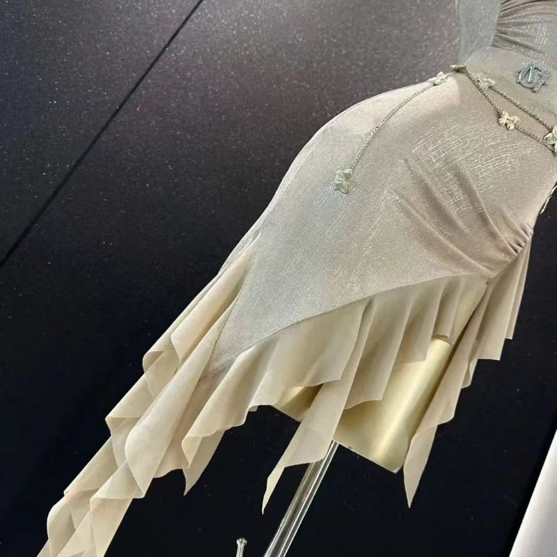 Sexy Latin Dance Dress Suit Women Off-the-shoulder Waist Chain Skirt Samban Rumba Salsa Dance Training Performance Sey Costume