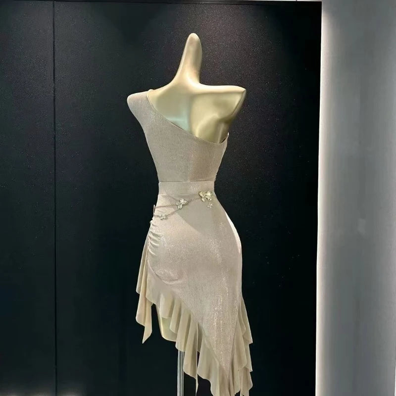 Sexy Latin Dance Dress Suit Women Off-the-shoulder Waist Chain Skirt Samban Rumba Salsa Dance Training Performance Sey Costume