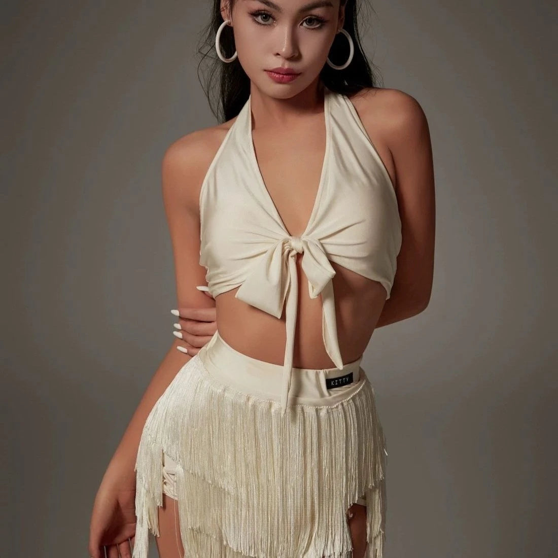 Summer Latin Dance Dress Set Performance Costumes Women Hanging Neck Tassels Skirts Suit Female Latin Dance Competition Clothes