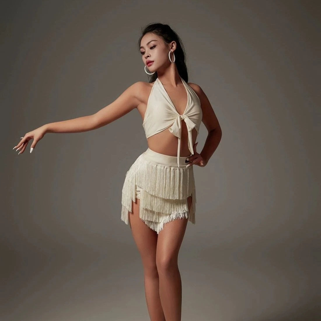 Summer Latin Dance Dress Set Performance Costumes Women Hanging Neck Tassels Skirts Suit Female Latin Dance Competition Clothes