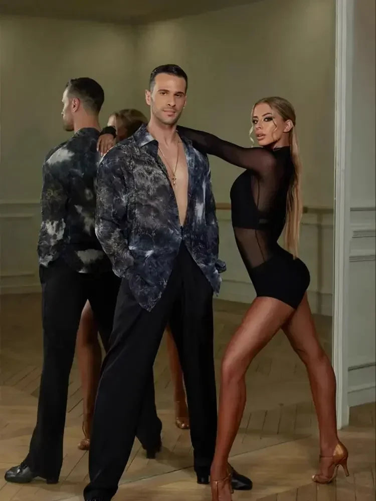 Woemn Latin Dance Body Mesh Top Jumpsuit Leopard Bodysuit Ballroom Dancing Leotard Latin Training Practice Wear Rumba Chacha